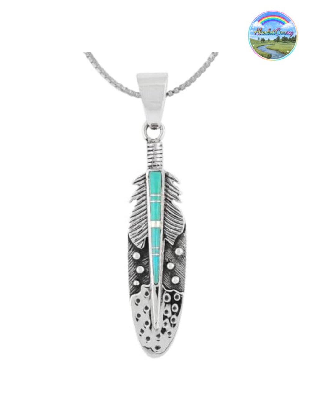 925 Sterling Silver Turquoise Feather Pendant Necklace 24 Inch Chain